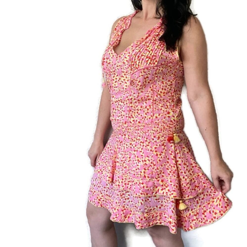 Poupette St. Barth Hot Pink Drop Waist Tasseled Dress Size Medium